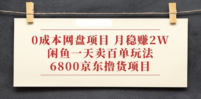 【副业2352期】网盘副业项目：月赚2W+闲鱼一天卖百单玩法+6800京东撸货项目