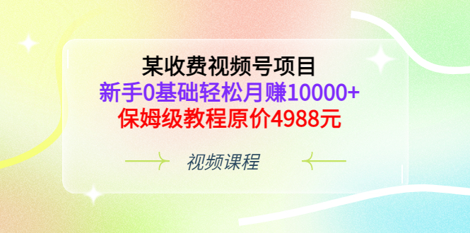 【副业3492期】视频号赚钱项目：新手0基础轻松月赚10000+，保姆级教程原价4988