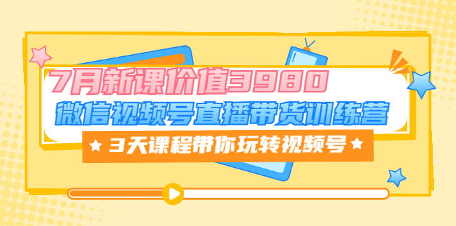 【副业3522期】视频号怎么直播带货：3天课程带你玩转视频号，7月新课价值3980（全套视频）